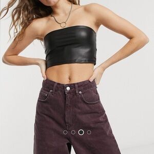 Miss Selfridge Black Leather Tube Top bandeau